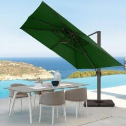 SunShade Deluxe 10 Ft. Square Cantilever Umbrella With Cover Heavy-Duty 360° Rotation Patio Umbrella In Dark Green -Jearey cantilever umbrellas djfx10 dgn 31 1000