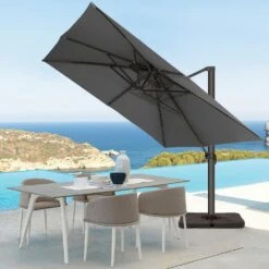 SunShade Deluxe 10 Ft. Square Cantilever Umbrella With Cover Heavy-Duty 360° Rotation Patio Umbrella In Gray -Jearey cantilever umbrellas djfx10 gy 31 1000