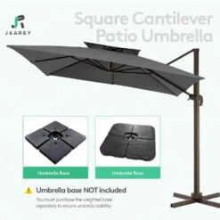SunShade Deluxe 10 Ft. Square Cantilever Umbrella With Cover Heavy-Duty 360° Rotation Patio Umbrella In Gray -Jearey cantilever umbrellas djfx10 gy 44 1000