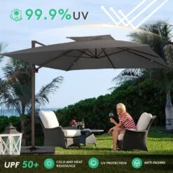 SunShade Deluxe 10 Ft. Square Cantilever Umbrella With Cover Heavy-Duty 360° Rotation Patio Umbrella In Gray -Jearey cantilever umbrellas djfx10 gy fa 1000