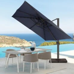 SunShade Deluxe 10 Ft. Square Cantilever Umbrella With Cover Heavy-Duty 360° Rotation Patio Umbrella In Navy -Jearey cantilever umbrellas djfx10 nv 31 1000