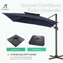 SunShade Deluxe 10 Ft. Square Cantilever Umbrella With Cover Heavy-Duty 360° Rotation Patio Umbrella In Navy -Jearey cantilever umbrellas djfx10 nv 44 1000