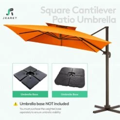 SunShade Deluxe 10 Ft. Square Cantilever Umbrella With Cover Heavy-Duty 360° Rotation Patio Umbrella In Pumpkin -Jearey cantilever umbrellas djfx10 og 44 1000