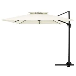 SunShade Deluxe 10 Ft. Square Cantilever Umbrella With Cover Heavy-Duty 360° Rotation Patio Umbrella In Off-White
