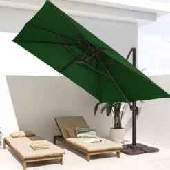 SunShade Deluxe 11 Ft. Square Cantilever Umbrella With Cover Heavy-Duty 360° Rotation Patio Umbrella In Dark Green -Jearey cantilever umbrellas djfx11 dgn 31 1000