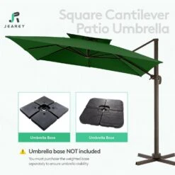 SunShade Deluxe 11 Ft. Square Cantilever Umbrella With Cover Heavy-Duty 360° Rotation Patio Umbrella In Dark Green -Jearey cantilever umbrellas djfx11 dgn 44 1000