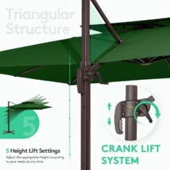 SunShade Deluxe 11 Ft. Square Cantilever Umbrella With Cover Heavy-Duty 360° Rotation Patio Umbrella In Dark Green -Jearey cantilever umbrellas djfx11 dgn c3 1000