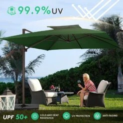 SunShade Deluxe 11 Ft. Square Cantilever Umbrella With Cover Heavy-Duty 360° Rotation Patio Umbrella In Dark Green -Jearey cantilever umbrellas djfx11 dgn fa 1000
