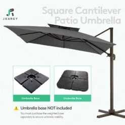 SunShade Deluxe 11 Ft. Square Cantilever Umbrella Heavy-Duty 360° Rotation Patio Umbrella In Gray -Jearey cantilever umbrellas djfx11 gy 44 1000