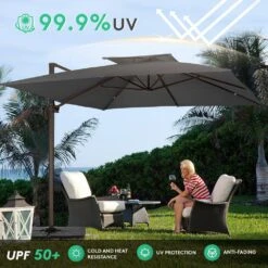 SunShade Deluxe 11 Ft. Square Cantilever Umbrella Heavy-Duty 360° Rotation Patio Umbrella In Gray -Jearey cantilever umbrellas djfx11 gy fa 1000