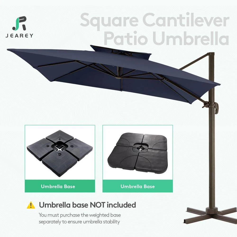 SunShade Deluxe 11 Ft. Square Cantilever Umbrella Heavy-Duty 360° Rotation Patio Umbrella In Navy 7 SunShade Deluxe 11 Ft. Square Cantilever Umbrella Heavy-Duty 360° Rotation Patio Umbrella In Navy - Image 7
