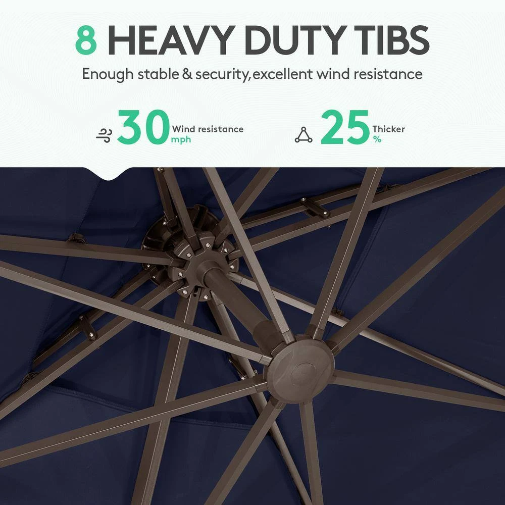 SunShade Deluxe 11 Ft. Square Cantilever Umbrella Heavy-Duty 360° Rotation Patio Umbrella In Navy 5 SunShade Deluxe 11 Ft. Square Cantilever Umbrella Heavy-Duty 360° Rotation Patio Umbrella In Navy - Image 5