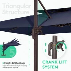 SunShade Deluxe 11 Ft. Square Cantilever Umbrella Heavy-Duty 360° Rotation Patio Umbrella In Navy 11 SunShade Deluxe 11 Ft. Square Cantilever Umbrella Heavy-Duty 360° Rotation Patio Umbrella In Navy -Jearey cantilever umbrellas djfx11 nv c3 1000