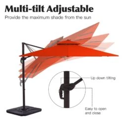 SunShade Deluxe 11 Ft. Square Cantilever Umbrella Heavy-Duty 360° Rotation Patio Umbrella In Pumpkin -Jearey cantilever umbrellas djfx11 og c3 1000