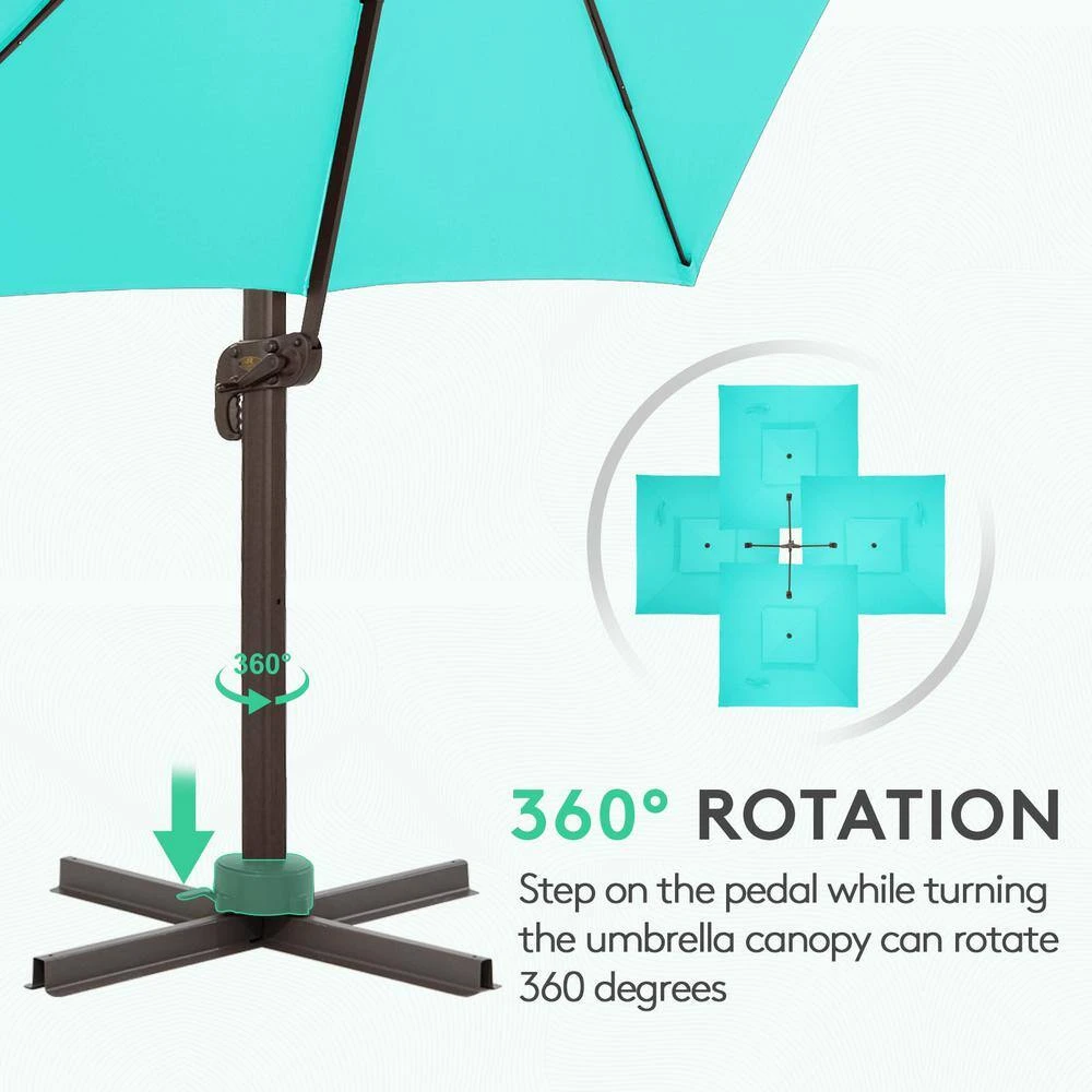 SunShade Deluxe 11 Ft. Square Cantilever Umbrella Heavy-Duty 360° Rotation Patio Umbrella In Peacock Blue 6 SunShade Deluxe 11 Ft. Square Cantilever Umbrella Heavy-Duty 360° Rotation Patio Umbrella In Peacock Blue - Image 6