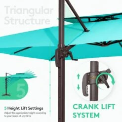SunShade Deluxe 11 Ft. Square Cantilever Umbrella Heavy-Duty 360° Rotation Patio Umbrella In Peacock Blue 12 SunShade Deluxe 11 Ft. Square Cantilever Umbrella Heavy-Duty 360° Rotation Patio Umbrella In Peacock Blue -Jearey cantilever umbrellas djfx11 pb c3 1000