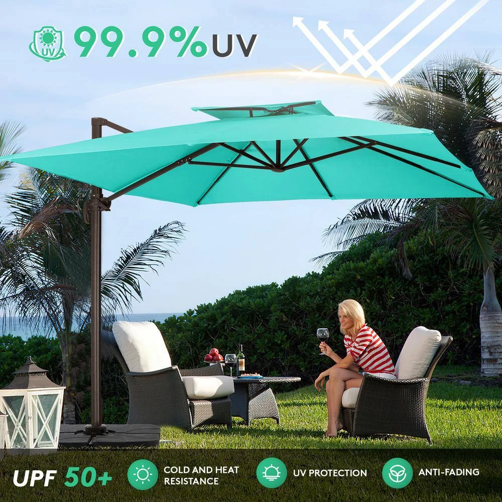 SunShade Deluxe 11 Ft. Square Cantilever Umbrella Heavy-Duty 360° Rotation Patio Umbrella In Peacock Blue 8 SunShade Deluxe 11 Ft. Square Cantilever Umbrella Heavy-Duty 360° Rotation Patio Umbrella In Peacock Blue - Image 8