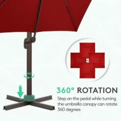 SunShade Deluxe 11 Ft. Square Cantilever Umbrella With Cover Heavy-Duty 360° Rotation Patio Umbrella In Red -Jearey cantilever umbrellas djfx11 rd 1f 1000
