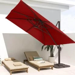 SunShade Deluxe 11 Ft. Square Cantilever Umbrella With Cover Heavy-Duty 360° Rotation Patio Umbrella In Red -Jearey cantilever umbrellas djfx11 rd 31 1000