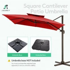 SunShade Deluxe 11 Ft. Square Cantilever Umbrella With Cover Heavy-Duty 360° Rotation Patio Umbrella In Red -Jearey cantilever umbrellas djfx11 rd 44 1000