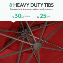 SunShade Deluxe 11 Ft. Square Cantilever Umbrella With Cover Heavy-Duty 360° Rotation Patio Umbrella In Red -Jearey cantilever umbrellas djfx11 rd 4f 1000