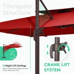 SunShade Deluxe 11 Ft. Square Cantilever Umbrella With Cover Heavy-Duty 360° Rotation Patio Umbrella In Red -Jearey cantilever umbrellas djfx11 rd c3 1000