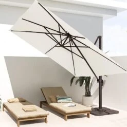 SunShade Deluxe 11 Ft. Square Cantilever Umbrella Heavy-Duty 360° Rotation Patio Umbrella In Off-White -Jearey cantilever umbrellas djfx11 wt 31 1000