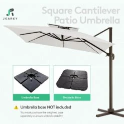 SunShade Deluxe 11 Ft. Square Cantilever Umbrella Heavy-Duty 360° Rotation Patio Umbrella In Off-White -Jearey cantilever umbrellas djfx11 wt 44 1000