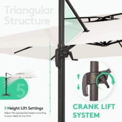 SunShade Deluxe 11 Ft. Square Cantilever Umbrella Heavy-Duty 360° Rotation Patio Umbrella In Off-White -Jearey cantilever umbrellas djfx11 wt c3 1000