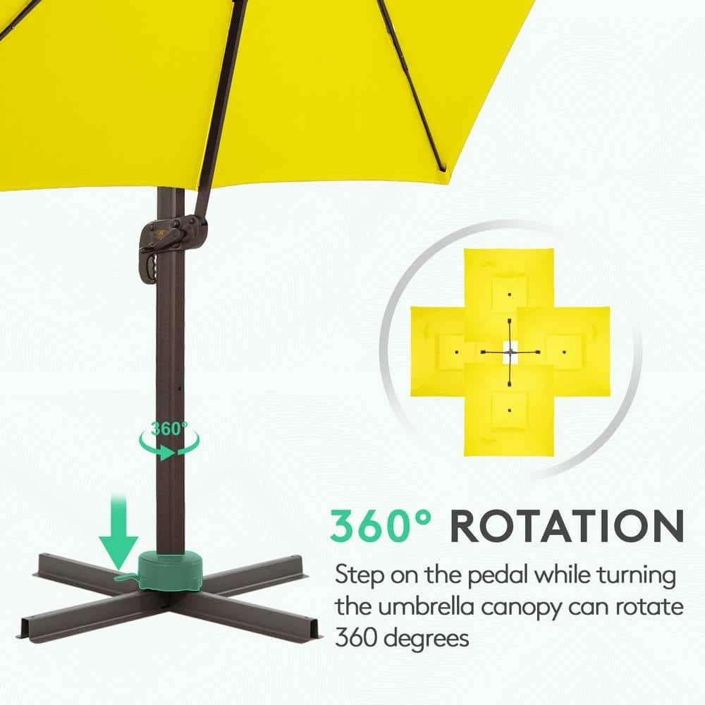 SunShade Deluxe 11 Ft. Square Cantilever Umbrella With Cover Heavy-Duty 360° Rotation Patio Umbrella In Yellow 6 SunShade Deluxe 11 Ft. Square Cantilever Umbrella With Cover Heavy-Duty 360° Rotation Patio Umbrella In Yellow - Image 6