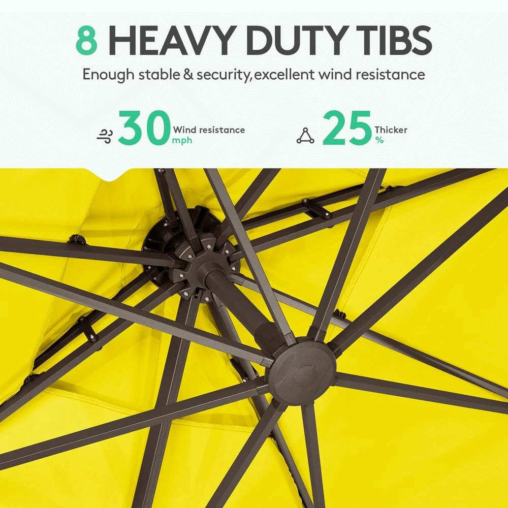 SunShade Deluxe 11 Ft. Square Cantilever Umbrella With Cover Heavy-Duty 360° Rotation Patio Umbrella In Yellow 5 SunShade Deluxe 11 Ft. Square Cantilever Umbrella With Cover Heavy-Duty 360° Rotation Patio Umbrella In Yellow - Image 5