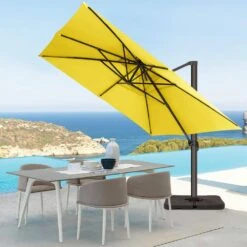 SunShade Deluxe 11 Ft. Square Cantilever Umbrella With Cover Heavy-Duty 360° Rotation Patio Umbrella In Yellow