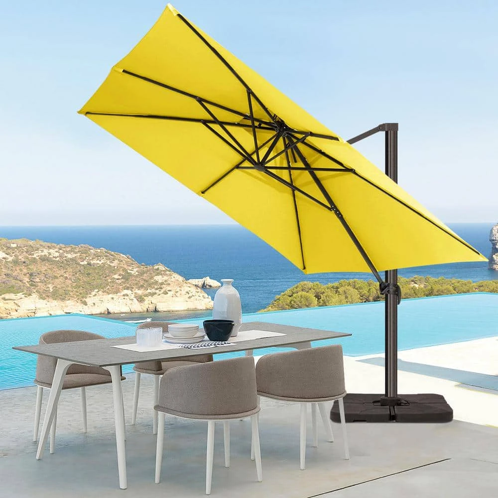 SunShade Deluxe 11 Ft. Square Cantilever Umbrella With Cover Heavy-Duty 360° Rotation Patio Umbrella In Yellow 1 SunShade Deluxe 11 Ft. Square Cantilever Umbrella With Cover Heavy-Duty 360° Rotation Patio Umbrella In Yellow