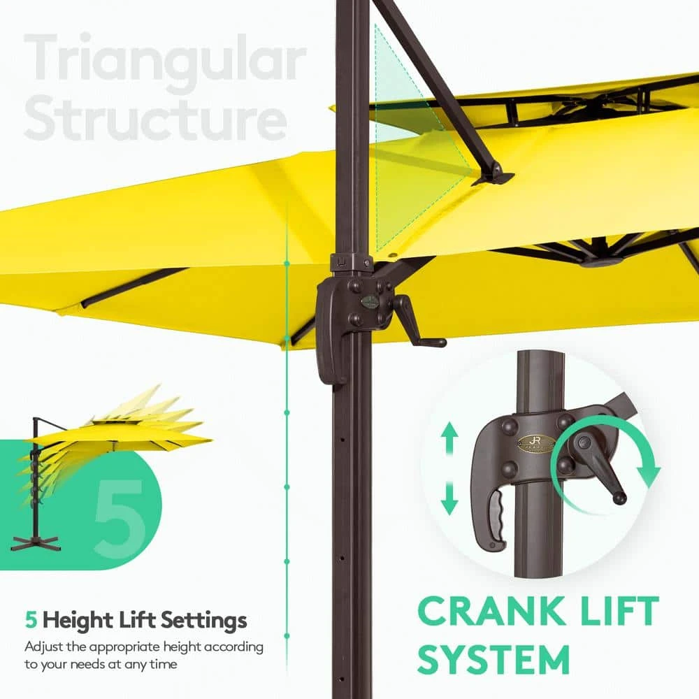 SunShade Deluxe 11 Ft. Square Cantilever Umbrella With Cover Heavy-Duty 360° Rotation Patio Umbrella In Yellow 4 SunShade Deluxe 11 Ft. Square Cantilever Umbrella With Cover Heavy-Duty 360° Rotation Patio Umbrella In Yellow - Image 4