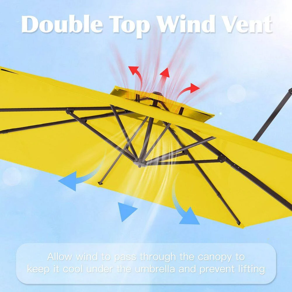 SunShade Deluxe 11 Ft. Square Cantilever Umbrella With Cover Heavy-Duty 360° Rotation Patio Umbrella In Yellow 2 SunShade Deluxe 11 Ft. Square Cantilever Umbrella With Cover Heavy-Duty 360° Rotation Patio Umbrella In Yellow - Image 2