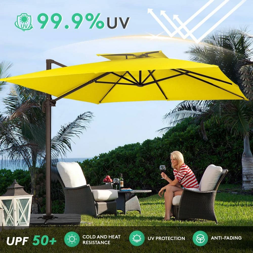 SunShade Deluxe 11 Ft. Square Cantilever Umbrella With Cover Heavy-Duty 360° Rotation Patio Umbrella In Yellow 8 SunShade Deluxe 11 Ft. Square Cantilever Umbrella With Cover Heavy-Duty 360° Rotation Patio Umbrella In Yellow - Image 8