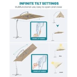 Deluxe Square Aluminum 10 Ft. X 10 Ft. Large Curvy Cantilever Outdoor Patio Umbrella With Cover In Beige -Jearey cantilever umbrellas fgwt10 beige 40 1000