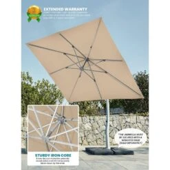 Deluxe Square Aluminum 10 Ft. X 10 Ft. Large Curvy Cantilever Outdoor Patio Umbrella With Cover In Beige -Jearey cantilever umbrellas fgwt10 beige 77 1000
