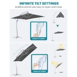 Deluxe Square Aluminum 10 Ft. X 10 Ft. Large Curvy Cantilever Outdoor Patio Umbrella With Cover In Gray -Jearey cantilever umbrellas fgwt10 gray 40 1000