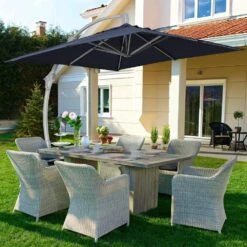 Deluxe Square Aluminum 10 Ft. X 10 Ft. Large Curvy Cantilever Outdoor Patio Umbrella With Cover In Navy -Jearey cantilever umbrellas fgwt10 navy 31 1000