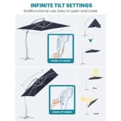 Deluxe Square Aluminum 10 Ft. X 10 Ft. Large Curvy Cantilever Outdoor Patio Umbrella With Cover In Navy -Jearey cantilever umbrellas fgwt10 navy 40 1000