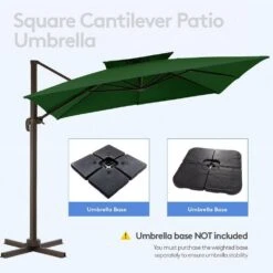 10 Ft. Square Cantilever Umbrella Patio Rotation Outdoor Umbrella With Cover In Dark Green -Jearey cantilever umbrellas fxlms10 dgn c3 1000