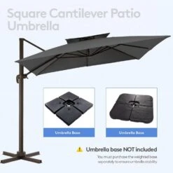 10 Ft. Square Cantilever Umbrella Patio Rotation Outdoor Umbrella With Cover In Gray -Jearey cantilever umbrellas fxlms10 gy c3 1000
