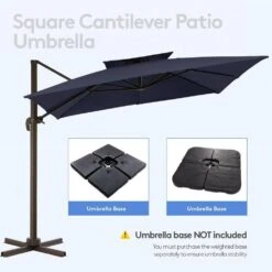 10 Ft. Square Cantilever Umbrella Patio Rotation Outdoor Umbrella With Cover In Navy -Jearey cantilever umbrellas fxlms10 nv c3 1000