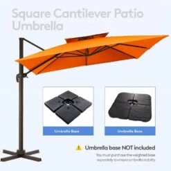 10 Ft. Square Cantilever Umbrella Patio Rotation Outdoor Umbrella With Cover In Orange -Jearey cantilever umbrellas fxlms10 og c3 1000