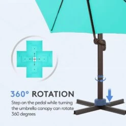 10 Ft. Square Cantilever Umbrella Patio Rotation Outdoor Umbrella With Cover In Peacock Blue -Jearey cantilever umbrellas fxlms10 pb 1f 1000