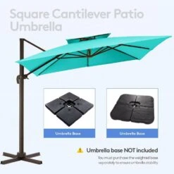 10 Ft. Square Cantilever Umbrella Patio Rotation Outdoor Umbrella With Cover In Peacock Blue -Jearey cantilever umbrellas fxlms10 pb c3 1000