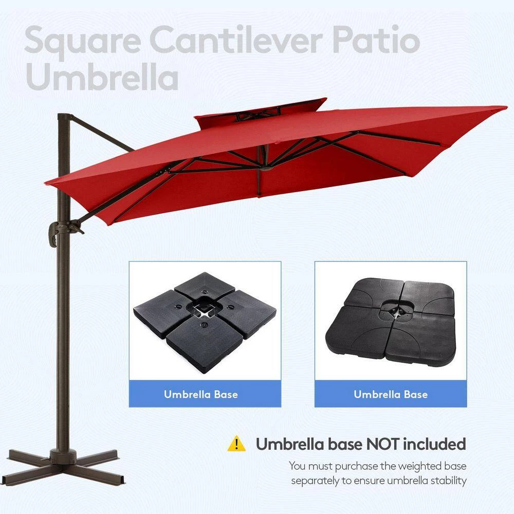 10 Ft. Square Cantilever Umbrella Patio Rotation Outdoor Umbrella With Cover In Red 3 10 Ft. Square Cantilever Umbrella Patio Rotation Outdoor Umbrella With Cover In Red - Image 3