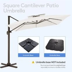 10 Ft. Square Cantilever Umbrella Patio Rotation Outdoor Umbrella With Cover In Off-White -Jearey cantilever umbrellas fxlms10 wt c3 1000