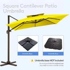 10 Ft. Square Cantilever Umbrella Patio Rotation Outdoor Umbrella With Cover In Yellow -Jearey cantilever umbrellas fxlms10 ye c3 1000